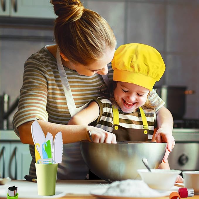 RISICULIS 21 Pieces Toddler Knife, Kids Knife Set Includes Wood Kids Safe Knife, Plastic Toddler Knife, Cutting Board, Apron, Chef Hat, Y Peeler, Crinkle Cutter, Cake Scraper, Gloves, Sandwich Cutter