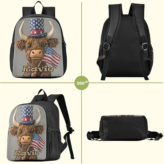 Cow Flag Gray Toddler Backpack for Boys Girls 3-6 Mini Backpacks for Elementary Lightweight Kids Bookbag for Preschool Kindergarten for Travel