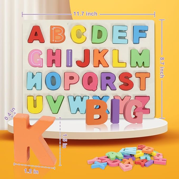 Alphabet Puzzle Wooden Puzzles for Toddlers Alphabet Learning Puzzles Toys with Wood Letters Montessori Wooden ABC Learning Toys for Toddlers 1-5 | Preschool Educational Gift for Kids