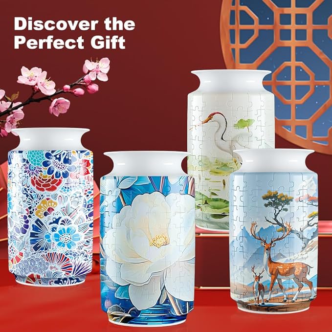 3D Puzzle Vase Unique Flower Vase for Adults Made by 162 Curved Plastic Puzzle, Relax Puzzles for Adults, DIY Jigsaw Creative Gift for Parents & Housewarming