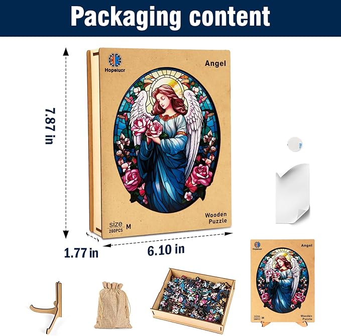 Wooden Puzzle for Adults, Stained Glass Angel Flower Puzzle, Wooden Jigsaw Puzzles, Unique Wood Cut Puzzles for Family Friend Puzzle Lovers, 200 Pieces 11.22"x9.25"