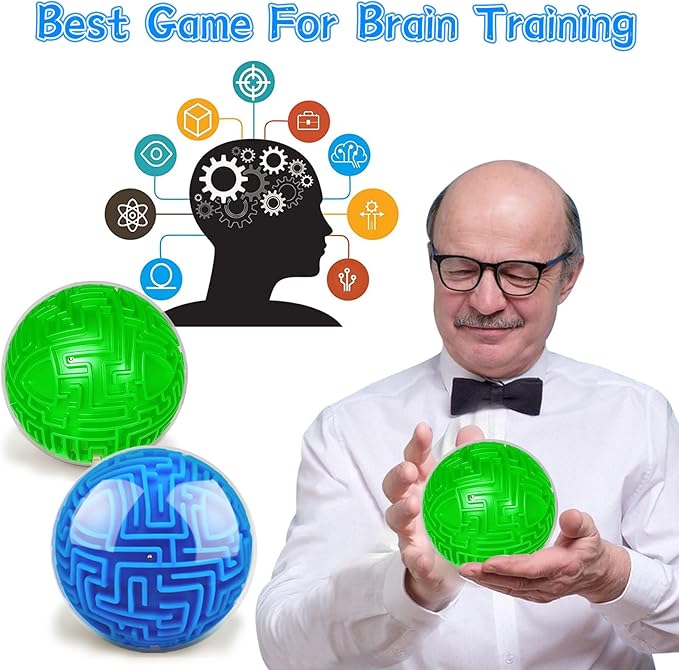 2 Pack 3D Puzzle Maze Ball, Memory Sequential Gravity Cube Balls Educational Toys for Kids Teens & Adults, Hard Challenges Game Lover Tiny Balls Brain Teasers Game Gifts