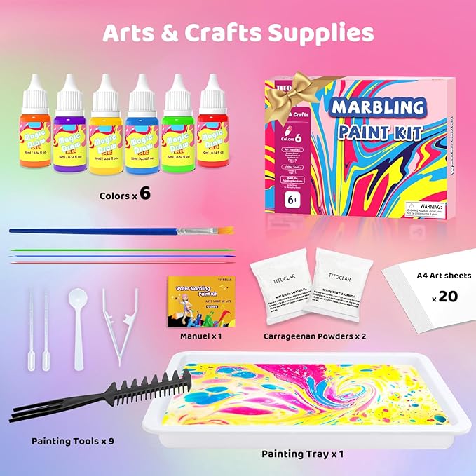 Water Marbling Paint for Kids, Art Supplies for Kids,Arts and Crafts for Girls Boys Ages 8-12 6-8 3-5, Birthday Gifts Toys for Girls 3+ Years Old