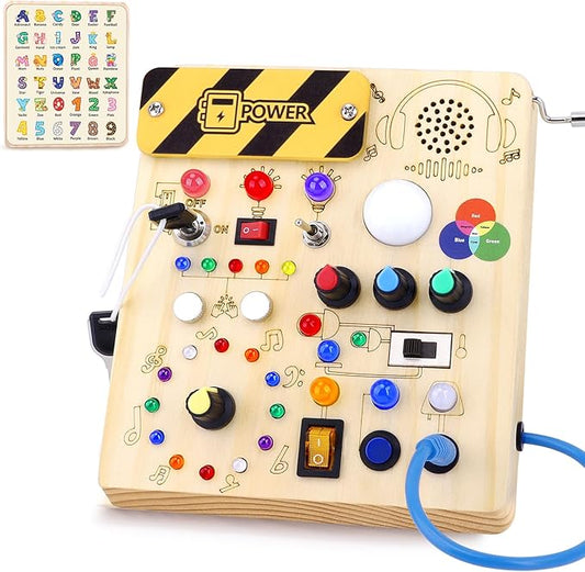 Busy Board,Montessori Toys for 1-3 Years Old, Wooden Toddler Toy, Autism Sensory Travel Toys, Ideal Gift for 1+ Year Old Boys (Busy Board v5)