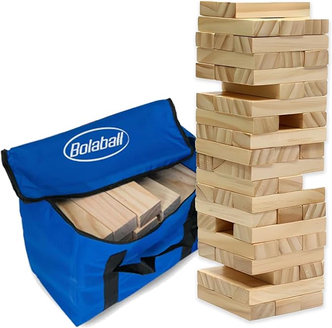 Bolaball 3-in-1 Checkers, Tic Tac Toe Jumbo Game, Reversible Carpet, Indoor Outdoor Yard Board Game for Family and Friends with 24 Chips (Timber Tower)