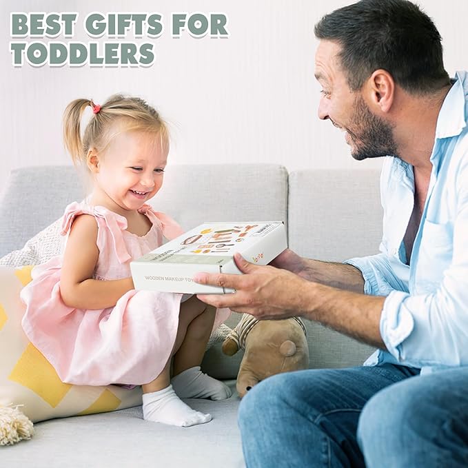 Montessori Makeup Kit - Toys for 2 Year Old Girls Birthday Gifts, Wooden Pretend Play Set for Toddler Girls 2-4 - Beauty & Hair Salon Toys, Christmas & Birthday Gifts for Kids 3-5
