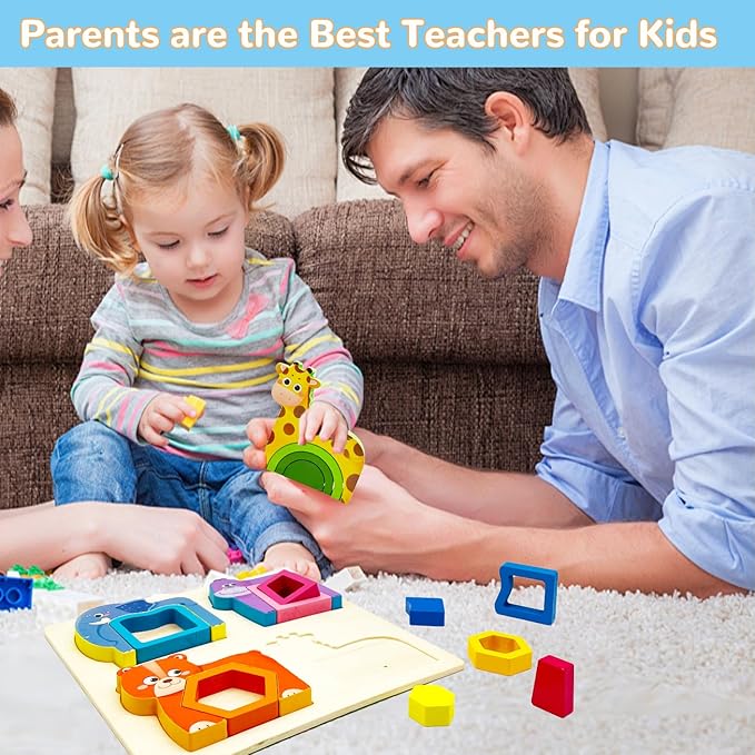 Wooden Montessori Toys for 3 4 Years Old Boys & Girls, Animal Shape Sorter Preschool Learning Toys for Toddlers, Preschool Toddler Puzzles Gift Ideas for Kids (Colored-B)