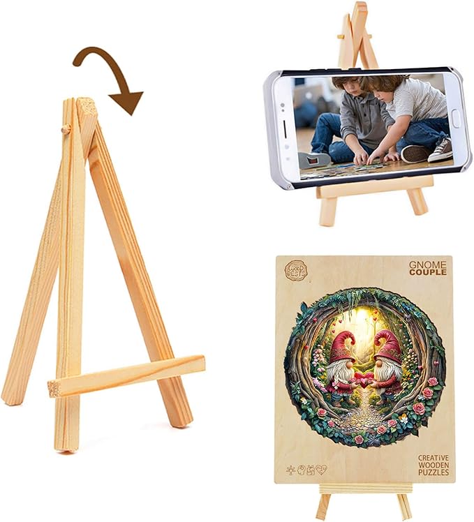 KAAYEE Wooden Puzzles for Adults, 3D Visual Effect Gnome Couple Wooden Jigsaw Puzzle Unique Shape Wood Puzzle Adult, 3D Effect Flat Puzzle Birthday Family Games (S-8.5 * 8.4in-100pcs)