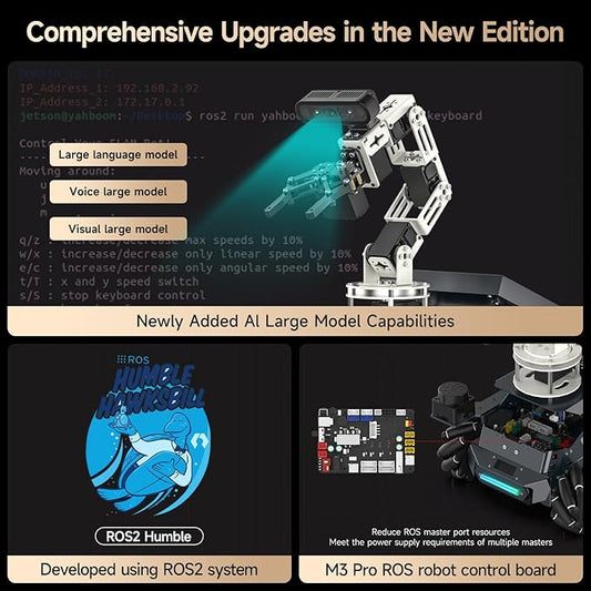 Yahboom ROS2 Robot Kit with Jetson Orin NX 16GB Super Large AI Model with 6DOF Robotic Arm,7-inch HD Display,AI Voice Interaction Module Provides AI Vision、App Control