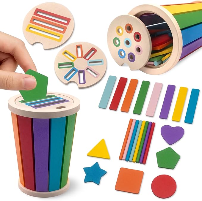 Montessori Toys for 1 2 3 Year Old, Wooden Color Sorting Stacking Toys for Toddlers 1-3 Year Old, Fine Motor Skills Developmental Sensory Toy Preschool Learning Toys 1-3