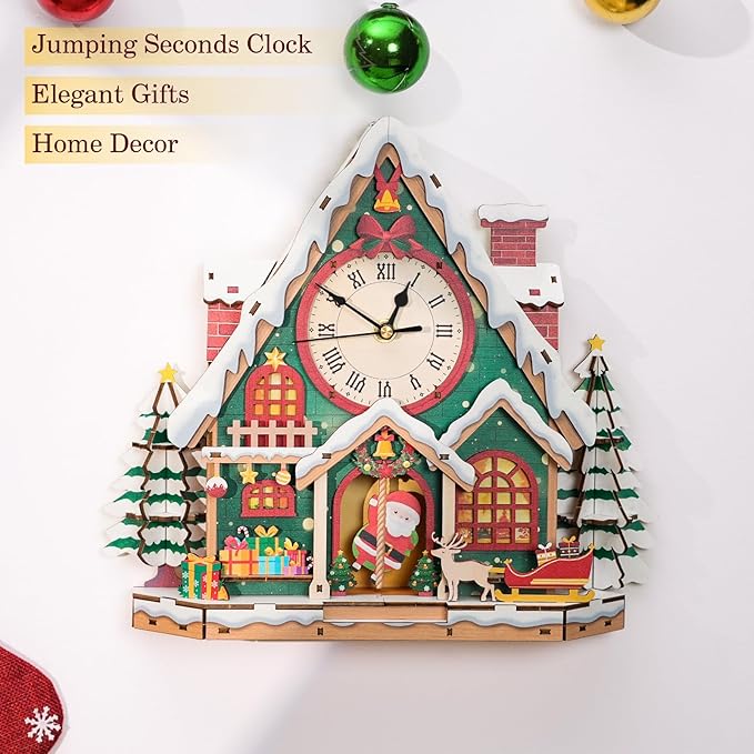 3D Wooden Puzzles for Adults Snow House Clock - Model Building Kit Christmas Wall Clock Puzzle Creative Art Craft Gift Home Decor for DIY Enthusiasts, Brain Teaser Building Set Birthday Gifts