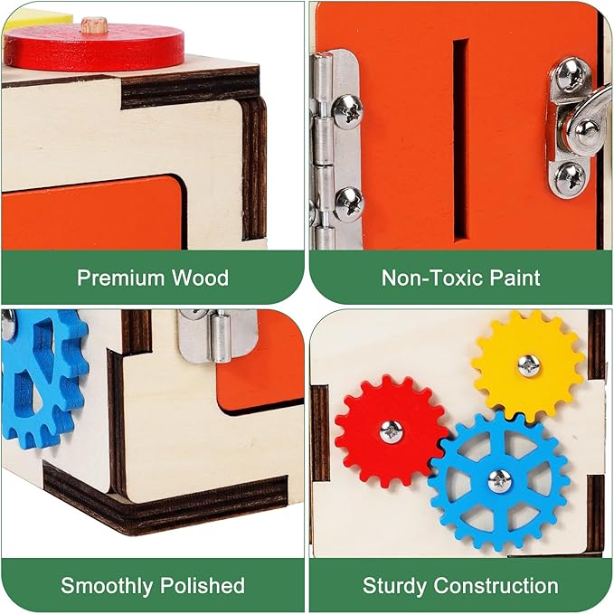 WODI Montessori Activity Cube for Toddlers 3-6 Wooden Baby Toys with Bead Maze, Shape Sorter, Gear Spinner & Coin Game - Educational Sensory Toy for Fine Motor Skills, Learning Busy Box for Boys Girls