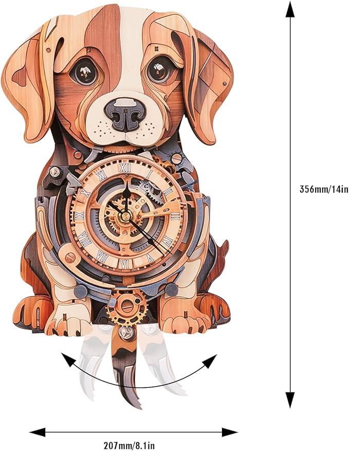 3D Wooden Puzzles for Adults Beagle Clock - Model Building Kit for Men Women Clock Puzzle Creative Craft Gift Home Deco for DIY Enthusiasts, Brain Teaser Building Set for Adults