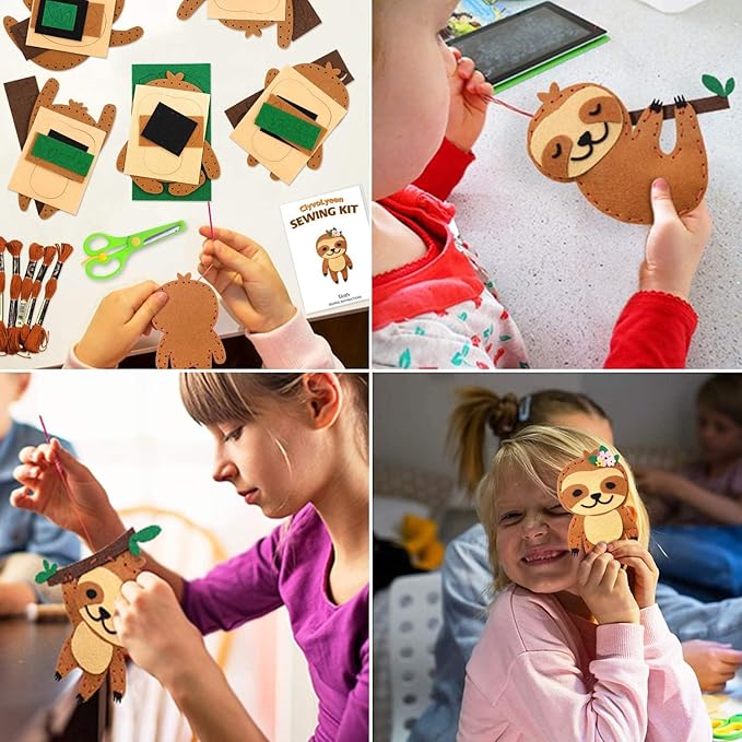 CiyvoLyeen Sloth Sewing Craft Kit Jungle Animal DIY Craft Sewing Kit for Girls and Boys Educational Sewing Kits for Kids Age 8 9 10 11 12 Craft Kit Includes 8 Projects