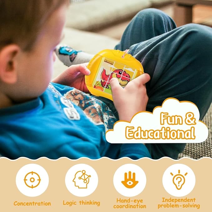 3D Rotating Puzzles for Kids 3 4 5 6 7 8 Year Old, 4 Puzzles in 1, Toddler Toy for Travel, Car, Airplane, Road Trip Activities, Fine Motor Skills, Fidget, Boys & Girls Gifts