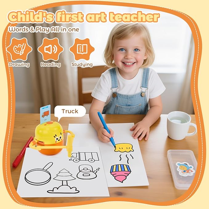Drawing Robot for Kids, Interactive Educational Drawing Machine with Voice Interaction, Montessori Painting Learning Toy with 150 Word Cards, Birthday for Boys Girls 3 4 5 6 7 8