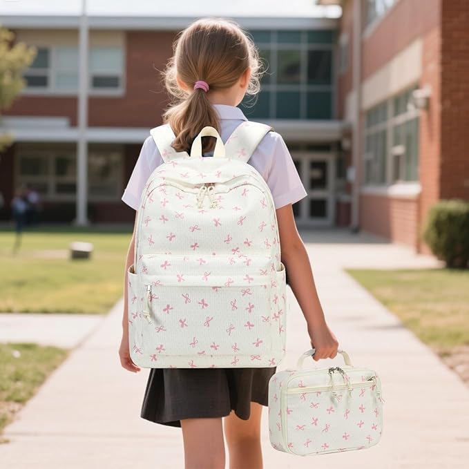 LEDAOU Kids School Backpack with Lunch Box for Girls Toddler BookBag School Bag Preschool Kindergarten Backpack (Pink bow)