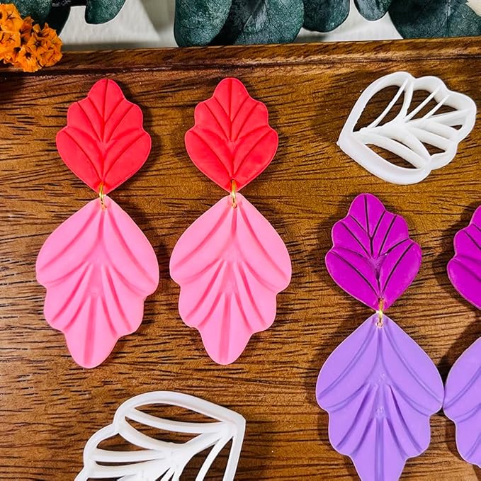 Polymer Clay Cutters Leaf & Feather Shapes – 2 Sizes Clay Earring Cutters for Polymer Clay Jewelry, Molds and Tools for DIY Dangle Earrings
