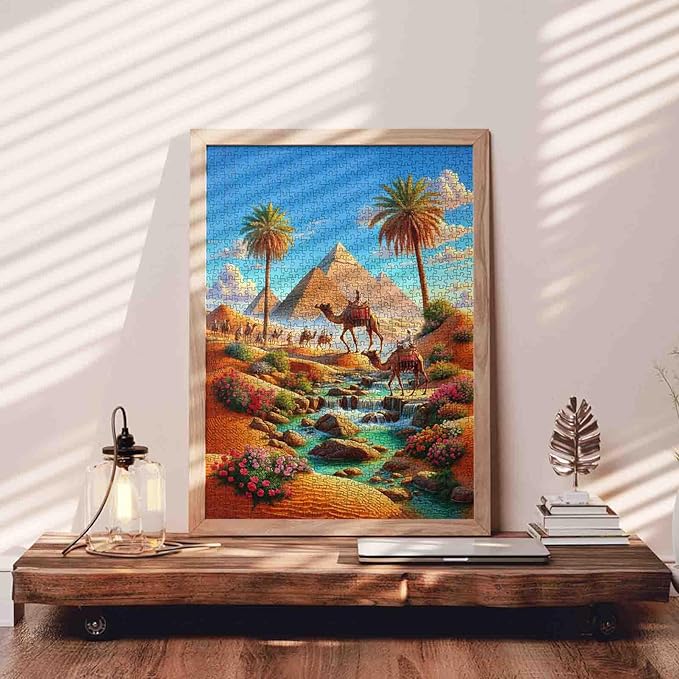 1000 Piece Jigsaw Puzzles for Adults Ancient Egyptian Civilization Jigsaw Puzzle Fantasy Desert Camel Pyramid 1000 Pieces Puzzles for Game Night Wall Decor DIY Craft 27 x 20 Inches Puzzle