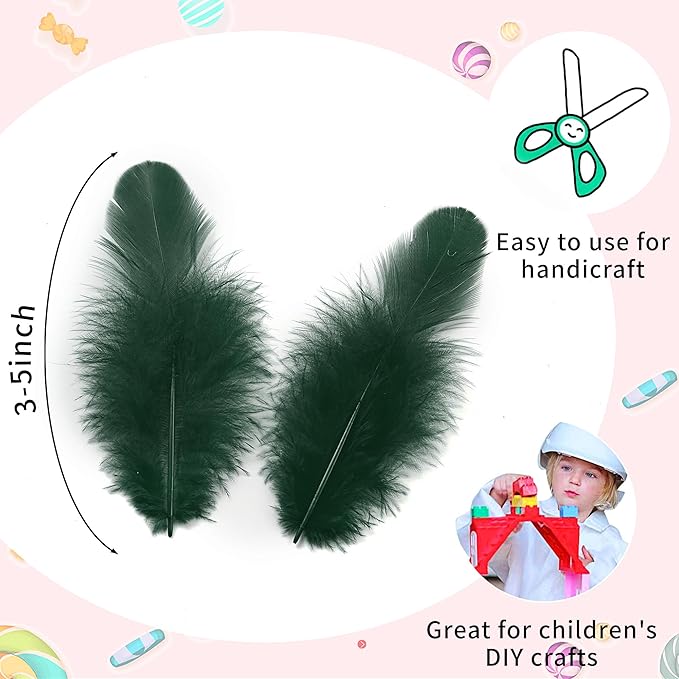 Soarer 300pcs Blackish Green Rooster Feathers Bulk - 3-5inch Craft Feathers for Wedding Home Party, Dream Catcher Supplies and DIY Crafts(Blackish Green)