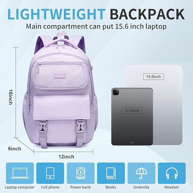 SUN EIGHT 35L Large Capacity School Bag for Kids and Teens,Waterproof Backpack for Girls,Lightweight Backpack Ideal for Travel or Daily School Use(Purple)