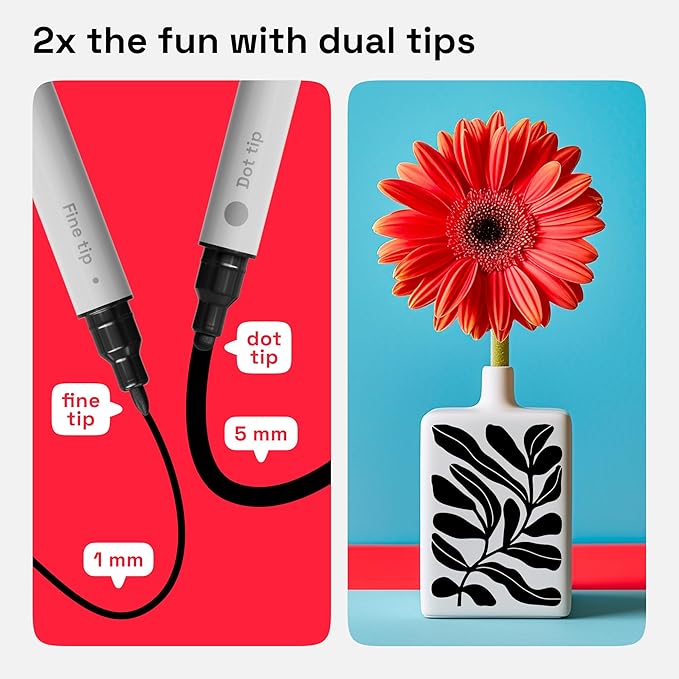 ARTISTRO 2 Black&White Dual-Tip Acrylic Paint Pens - Multisurface Markers for Glass, Rock, Fabric, Wood, Plastic & More - 5mm Dot + 1mm Fine Tips