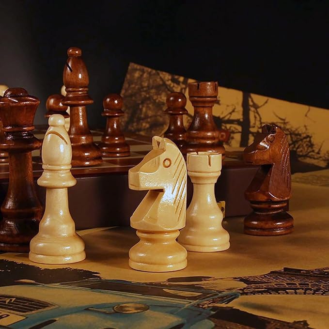 15" Folding Walnut Chess Set with Storage - Tournament-Size Portable Chess Board for Adults, Travel, Family Game Night, Gifts