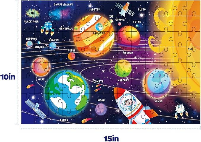 SYNARRY 100 Piece Puzzles for Kids, Space Puzzle for Kids Ages 4-8 Solar System Puzzle, 100 Pieces Puzzles for 3 4 5 6 7 8 Year Olds Boys Girls Childrens, Planets with Names