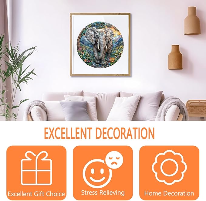Wooden Puzzles for Adults, Forest Elephant Wooden Jigsaw Puzzle for Adults, Wood Puzzles Adult, Unique Animal Shape, Gifts for Friends and Family, Wall Art Canvas Puzzle (M -11.4 * 11.3in -190 pcs)