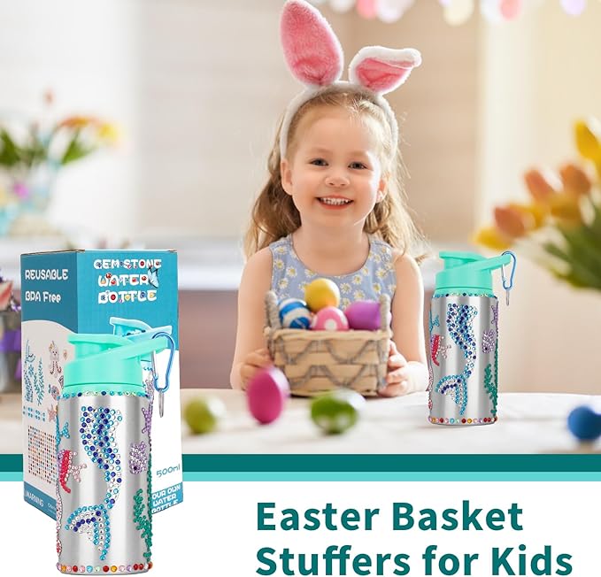Gift for Kids, Decorate Your Own Water Bottle Kits for Girls Age 4-6-8-10-12, Mermaid Gem Stickers Crafts, Fun DIY Arts and Crafts Gifts Toys for Kids Birthday Valentines Christmas Stocking Stuffers