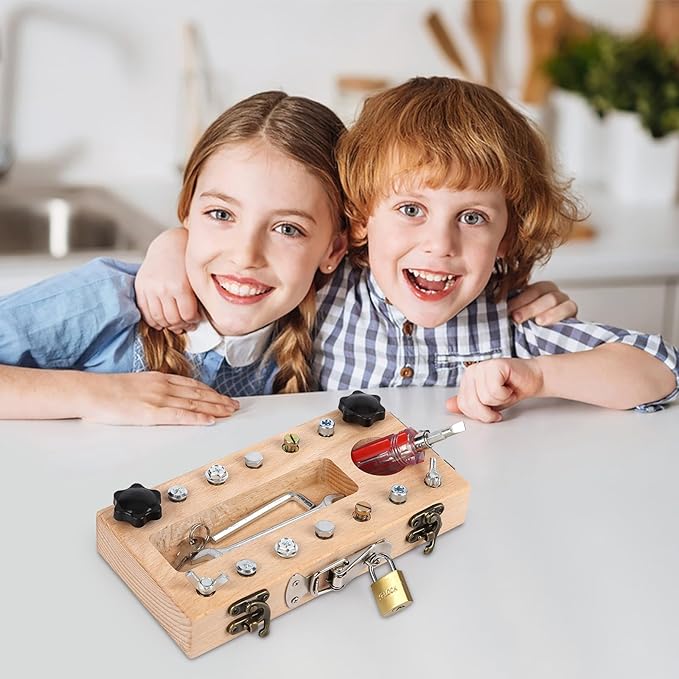 Screwdriver Board Set - Montessori Toys for 3 4 5 Year Old with Lock and Key, Wooden Sensory Toddler Screwd Tool Set