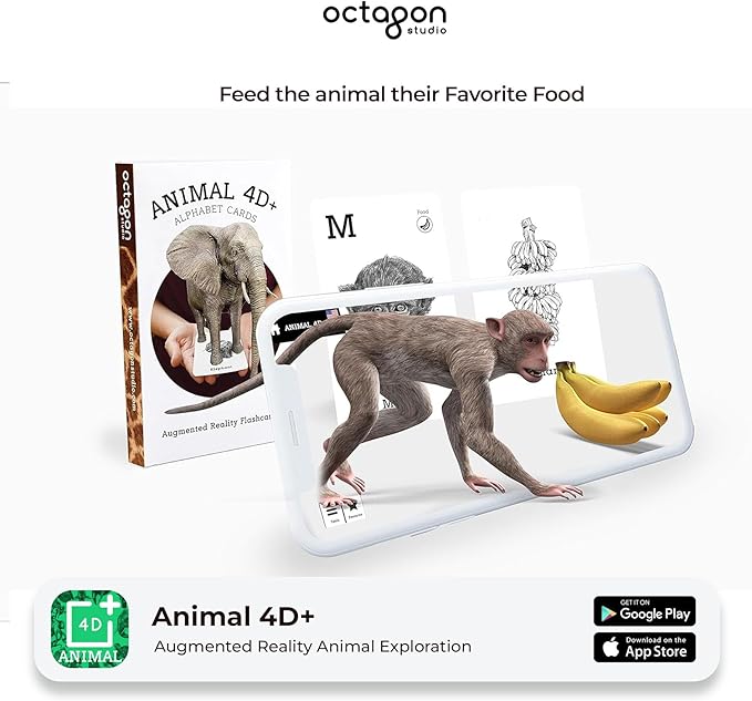 4D+ Augmented Reality Flashcards for Kids – Educational STEM Cards with Free App – Interactive Learning for Ages 4+ (Animal 4D+)