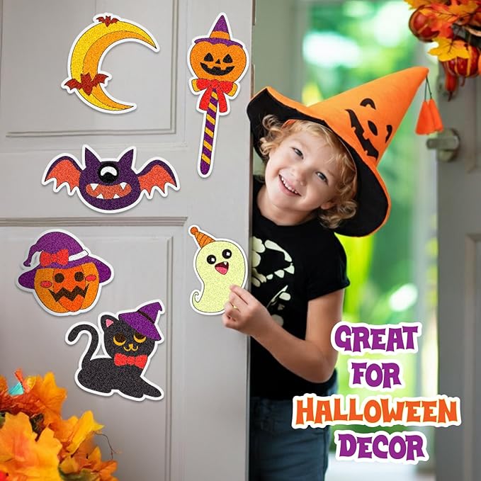 KwestSync Halloween Sand Art Crafts for Kids - Crafts for Kids Ages 4-8, 3-5, Halloween Party Favor with 8 Pumpkin, Ghost, Bat Sand Painting, Trick or Treat Goodie Bag Gifts for 4 5 6 7 8 Years Old
