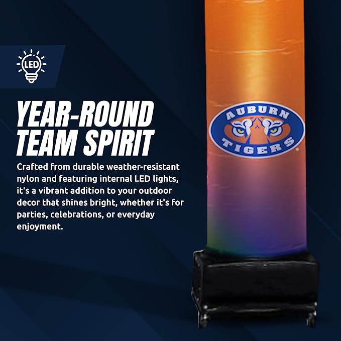 NCAA Auburn Tigers Football Wacky Waving Inflatable Tube Guy with LED Lights & Built-in Blower - 6" x 36" x 96" Inflatable Tube Man Crazy Sports Fan Outdoor Party Decoration