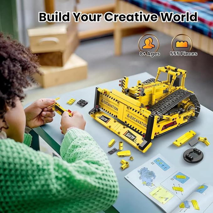 STEM Robot Construction Toys for Kids - Remote-Controlled Excavator Engineering Kit with 555 Pieces, Motor Module, Educational Boy Toys Age 8-10, Science Kits for Kids Age 8-12