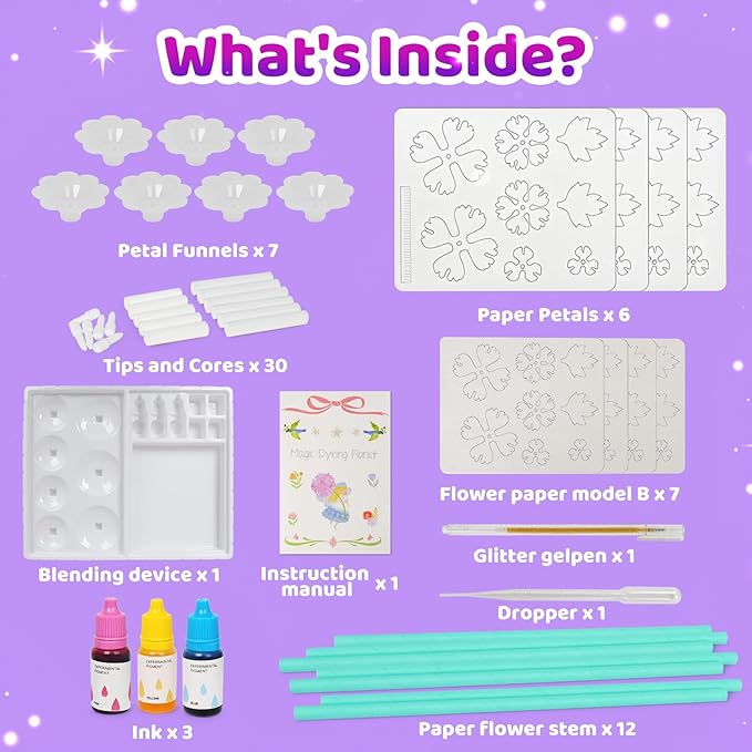 Kids Paper Flowers Science Kit, Magic Dyeing Flowers Craft Set Creative Color Changing Art Project Class Group Activities, Party Favors Gifts for Birthday Thank You Christmas, Toys for Ages 5-12yrs