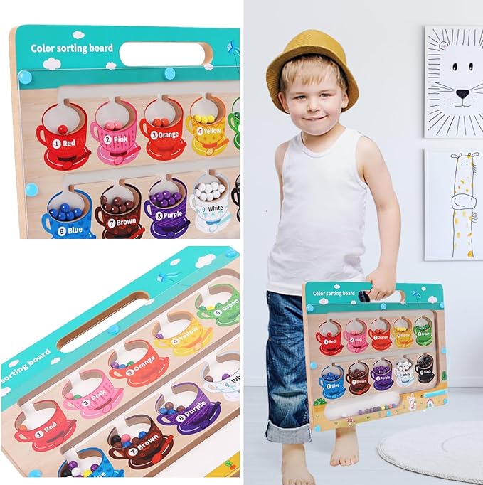 Magnetic Color and Number Maze with White baseboards- Montessori Toys for 3 Years Old Boys Girls Wooden Magnet Board Puzzles, Fine Motor Skills Learning Toys Toddler
