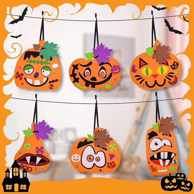 33Sets Halloween Fall Pumpkin Foam Craft DIY Kit with Ghost Spider Bat,Witch Crafts Gifts for Kid,Kids Halloween Party Favors Pumpkin Decoration Supplies Lantern Art Project Classroom Activity
