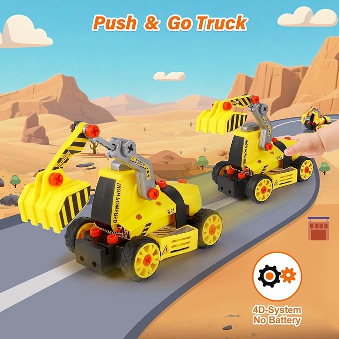 9 in 3 Take Apart Toys with Electric Drill Take Apart Truck Toys Construction Set DIY Engineering Building Toy Push Go STEM Toy Gift for Boys Toys Ages 4-7 Years Old Gift