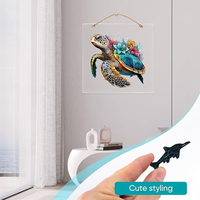 Wooden Puzzles for Adults, Coral Sea Turtle Jigsaw Puzzles 500 Piece, Unique Shape Puzzles for Adults and Kids, Fun Challenging Puzzles Family Game Gift, Royal Size 16.7 x 16.3 Inches