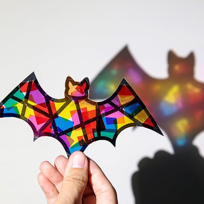 EggSun 36 Sets Hallween Bats Suncatchers Craft Kit for Kids Ornaments Stained Glass Effect Window Arts and Crafts Kit for Classroom Holiday Birthday Projects Home Party Favors Decorations Ages 4 8 12