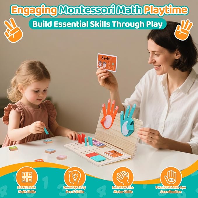 Montessori Math Learning Toy – Number Blocks, Counting Sticks, Tracing Board & Finger Counting, Educational Preschool STEM Sensory Toys for Toddlers, Birthday Gift for 2 3 4 5 Year Old Boys Girls Kids