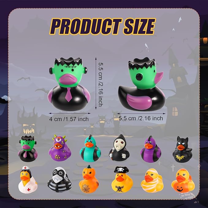 52 Pcs Halloween Rubber Ducks,Bulk Halloween Ducks Toys for Halloween Goodie Bag Stuffers, Rubber Duckies Baby Bath Toys for School Classroom Game Prizes,Halloween Party Favors Gifts for Kids