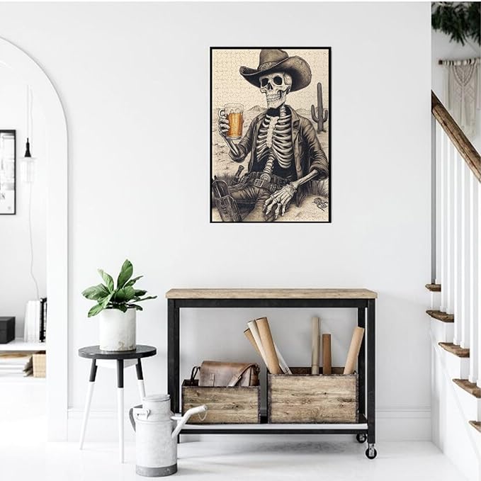 The Skeletons in The Desert Drink Alcohol,1000 Piece Wooden Puzzle for Adults,Unique Artwork for Adults,Brain Training Challenge,Stress Relief Activity,Eco-Friendly Woodens Pieces