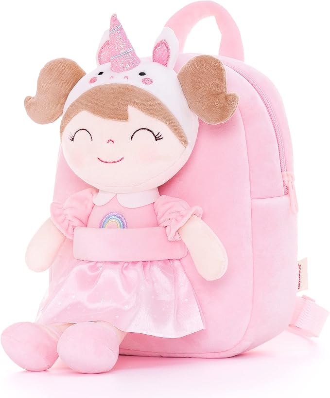 Gloveleya Back to School Gifts for Girls Toddler Backpack Kids Backpack soft unicorn Girl Doll Backpacks pink 9"
