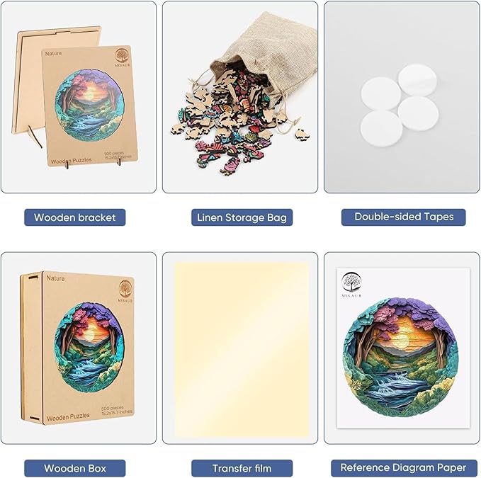 Wooden Puzzles for Adults, 3D Vision Effects Nature Landscape Wooden Jigsaw Puzzles 500pcs, 15.2x15.7in, Unique Shape Wood Puzzles Adult, Creative Gift for Adults and Kids Home Decor