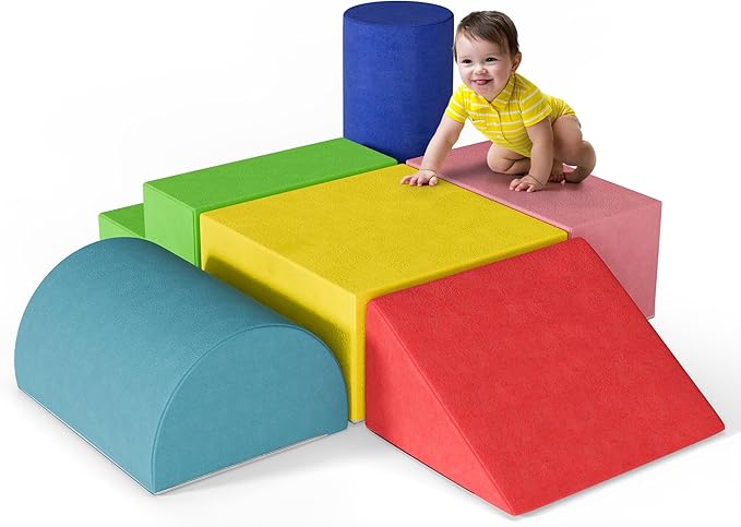 TOLEAD Large Baby Climbing Blocks – 6 Pcs Climbing Toys for Toddlers - Ultra High Density Soft Foam Play Gym Equipment Easy Wash for Indoor Nursery, Classic (Classic, 6-Piece)