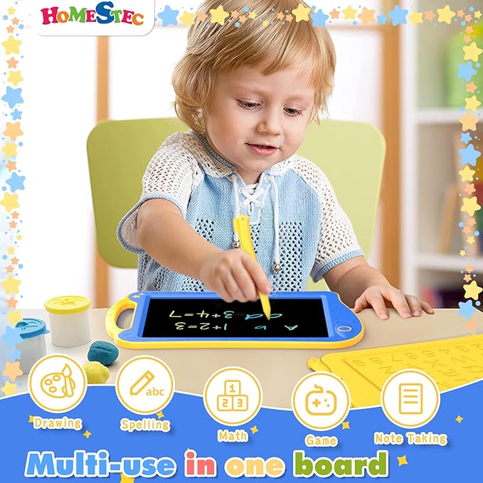 HOMESTEC Astrodraw Drawing Pad Toys, Colorful LCD Writing Tablet for Kids, Doodle Board for Toddlers 3 4 5 6 Years Old, Travel Sensory Space Toy for Boys Girls, Birthday Gift Idea (Blue/Yellow)