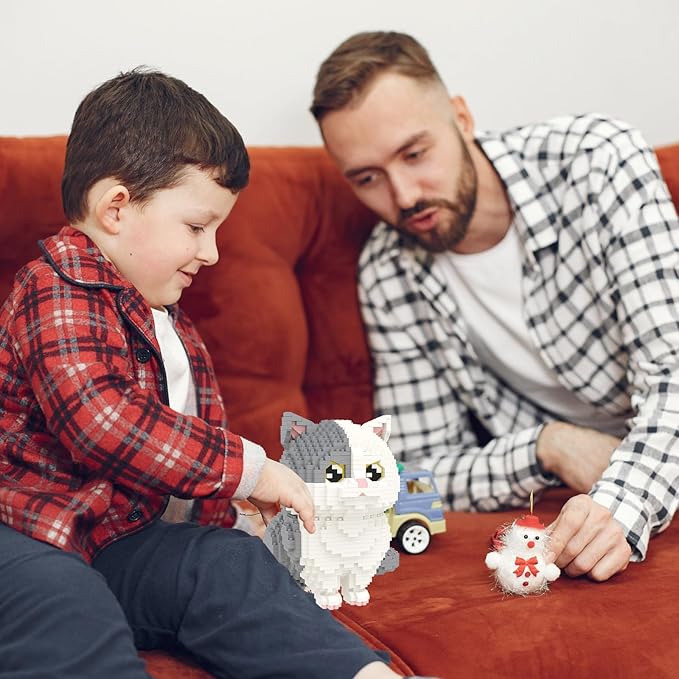 Larcele Micro Building Blocks Set, DIY Mini Building Toy Bricks for Age Over 12 Years, 1412 Pieces KLJM-05 (Munchkin Cat-Grey)