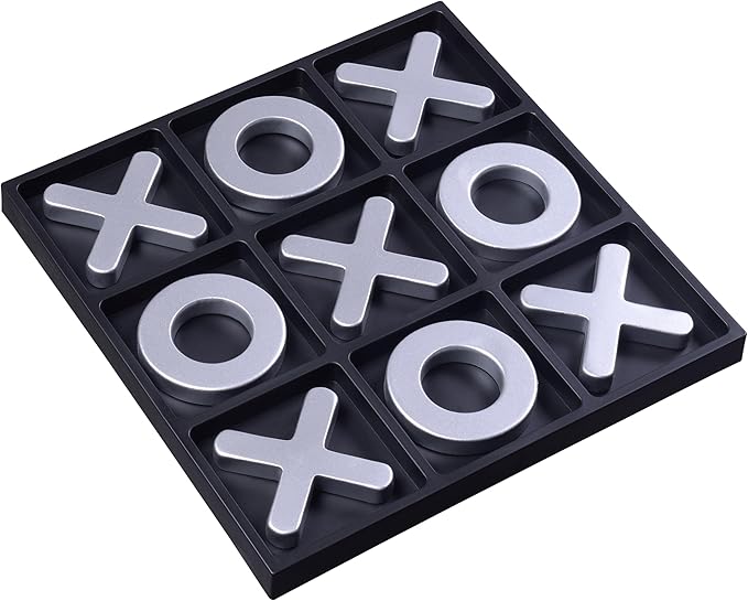 Tic Tac Toe Games, Textured Silver 11.6'', Family Puzzle Table Top Games for All Ages, Kids Birthday Return Gifts Coffee Table Home Decor